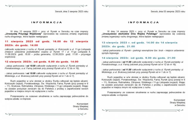 Informacja o czasowej zmianie organizacji ruchu 12-14 sierpnia 