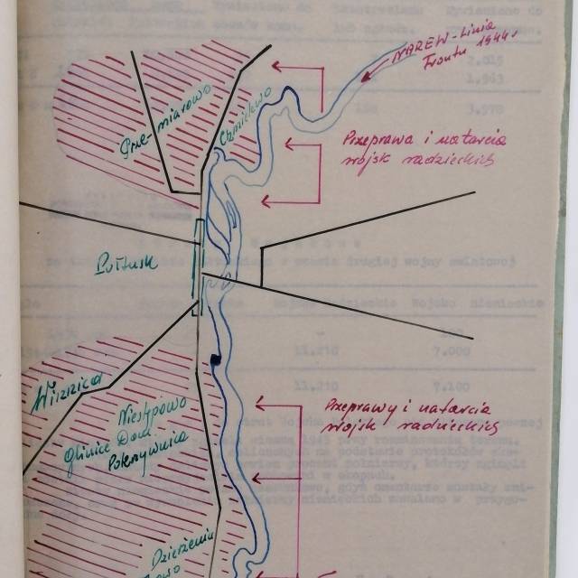 Szkic walk niemiecko-rosyjskich z końca 1944 r. w rejonie między Pułtuskiem a Serockiem w APW O/Pułtusk sygn. 79/31/0/15/579.