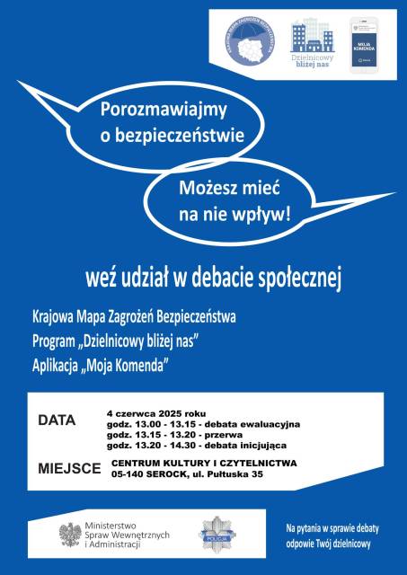 Komenda Powiatowa Policji w Legionowie zaprasza mieszkańców Miasta i Gminy Serock na debatę społeczną!