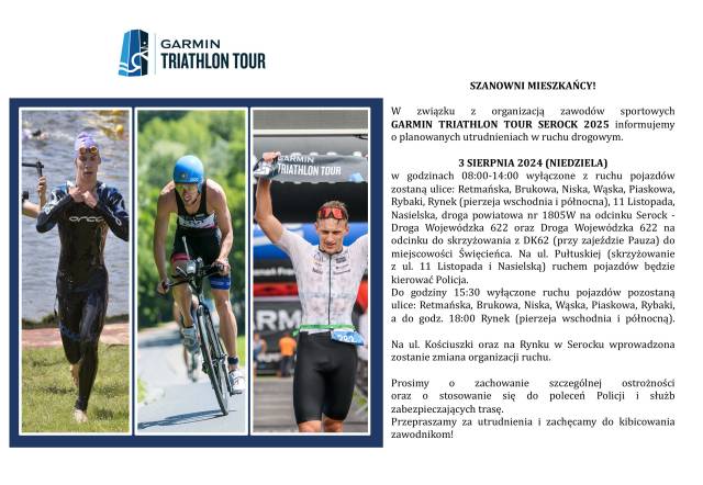 Zmiana organizacji ruchu – GARMIN TRIATHLON TOUR SEROCK 2025