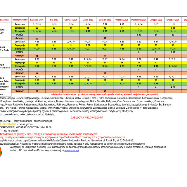 Harmonogram odbioru odpadów