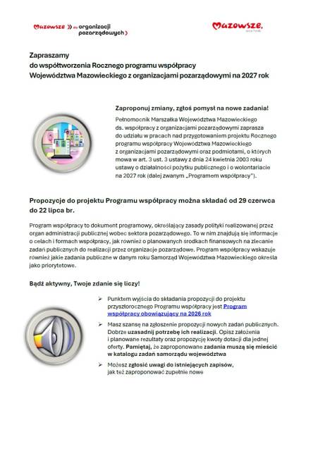 Konsultacje Programu współpracy Województwa Mazowieckiego z NGO na 2027 rok